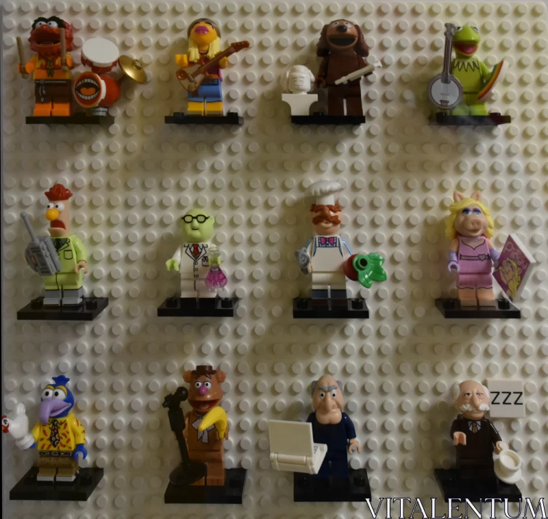 Muppet Magic: Lego Minifigurines of Beloved Characters Adorning a White Lego Wall Free Stock Photo