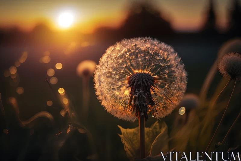 Dandelion in Sunset with Beautiful Bokeh Light AI Image