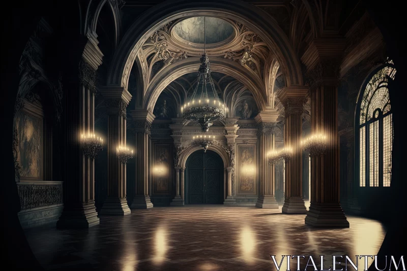 AI ART Midnight Elegance: Opulent Ballroom in a Deserted Castle