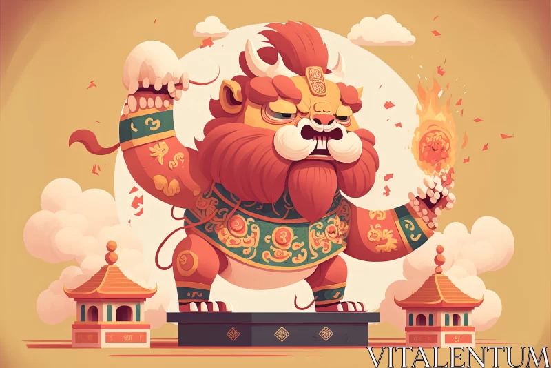 Vibrant Celebration: Chinese New Year Lion Dance Illustrated in Spectacular Splendor AI Image