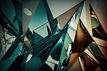 Enigmatic Glass Symphony: Abstract Triangular Shapes with Dark Inserts AI Image