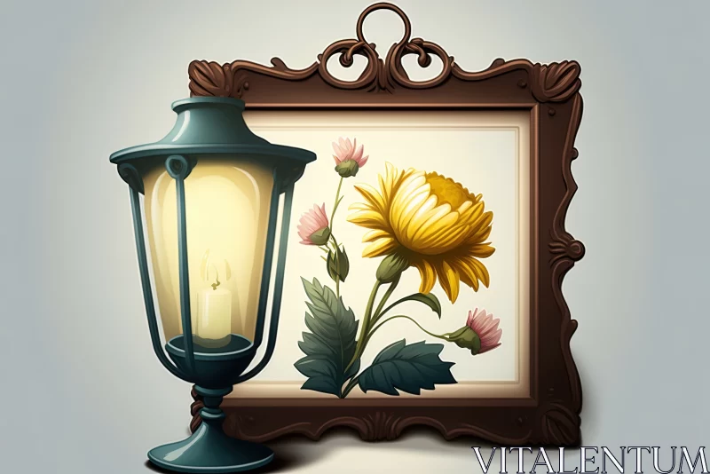 Radiant Illumination: Lamp Next to Yellow Flower Picture in a Frame AI Image