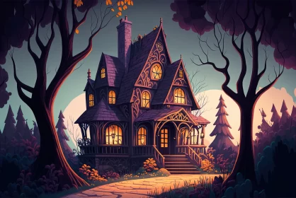 Enchanting Fairy Tale Escape: Ancient House in a Gloomy Forest AI Image