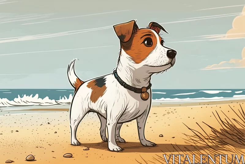 Playful Beach Adventure: Cartoon-like Jack Russell Explores the Sandy Shore AI Image