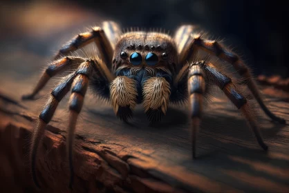 Intriguing Arachnid: Closeup of Scary Tarantula with Eight Eyes and Hairy Legs in Its Natural Habita