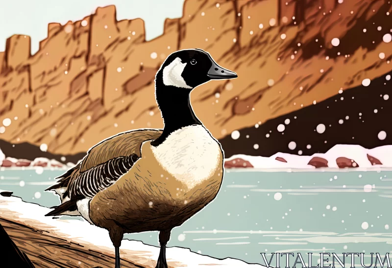 Winter Serenity: Canadian Goose Enjoying Winter in Arizona by a Lake AI Image