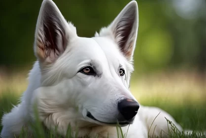 Graceful Rest: White Swiss Shepherd Dog Resting on the Grass