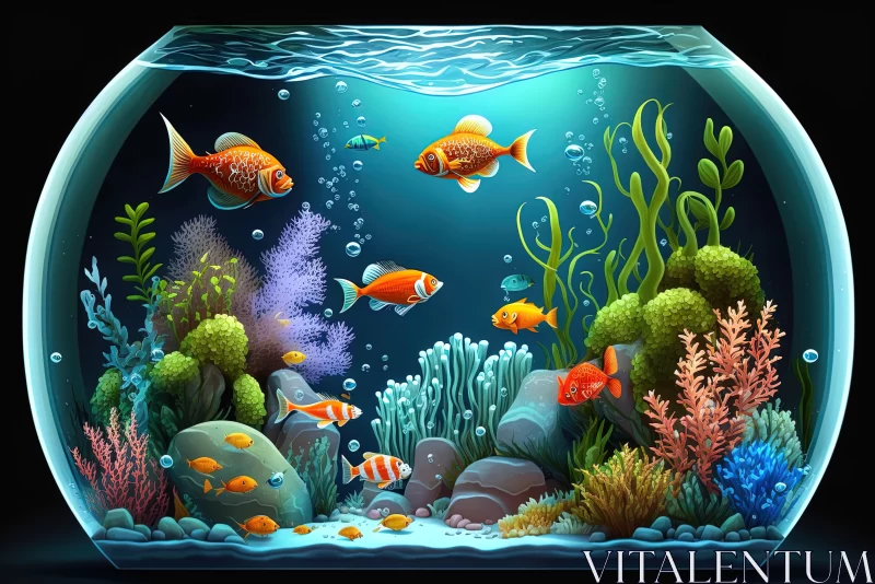 Aquatic Serenity: A Stunning Aquarium with Fish Swimming in Crystal Blue Waters AI Image