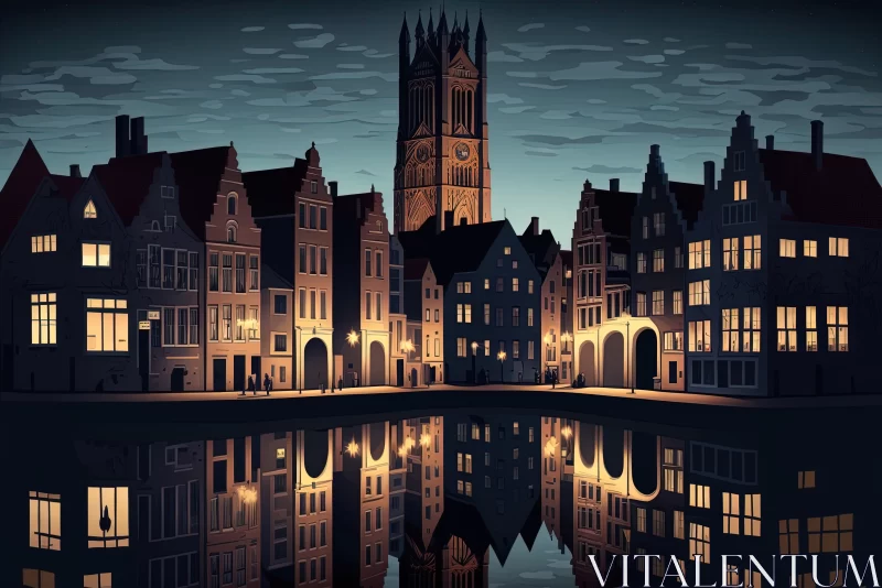 AI ART Nighttime Magic: Digital Painting of Middelburg City, Netherlands