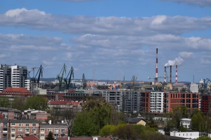 Panorama of Gdańsk With Cranes and Modern Buildings under Construction