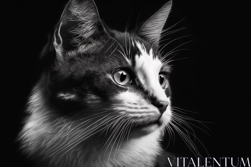Eyes of Mystery: Detailed Black and White Cat Portrait AI Image