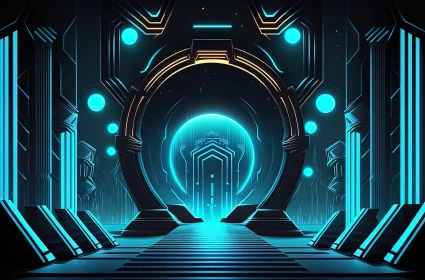 Futuristic Neon Cosmos: Science Fiction Space with Blue Neon Lights