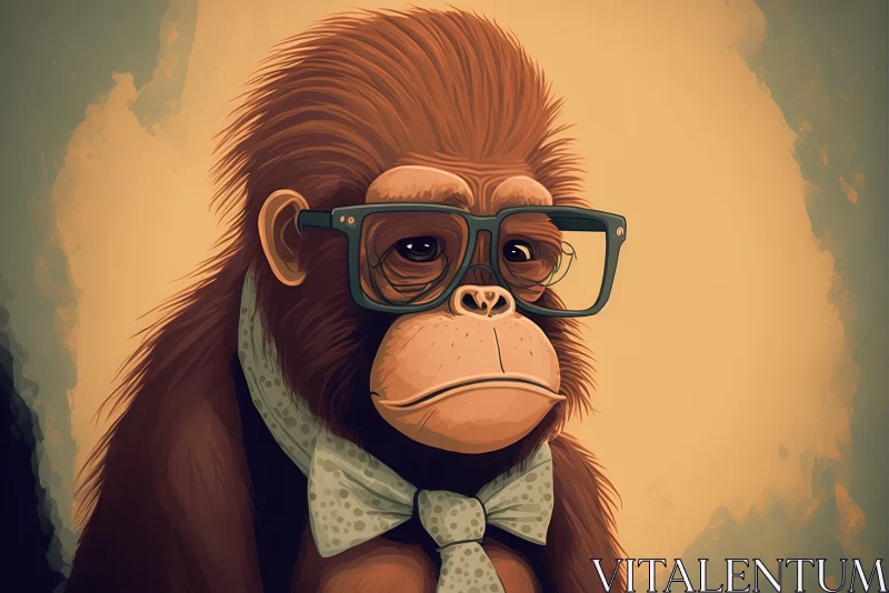 AI ART Innocence Captured: Young Sad Bornean Orangutan with Glasses and Bow