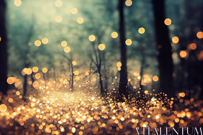 Dreamy Woods: Blurred Wonderland with Glittering Bokeh Lights AI Image
