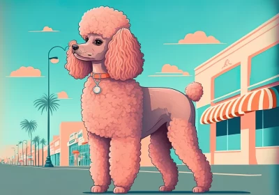 Small Peach-Colored Poodle Stands at the Shopping Center