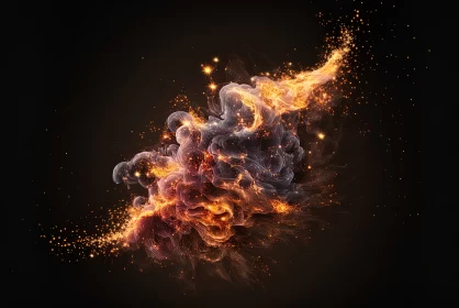 Dancing Flames: Abstract Fire with Sparkles and Smoke on Transparent Background AI Image