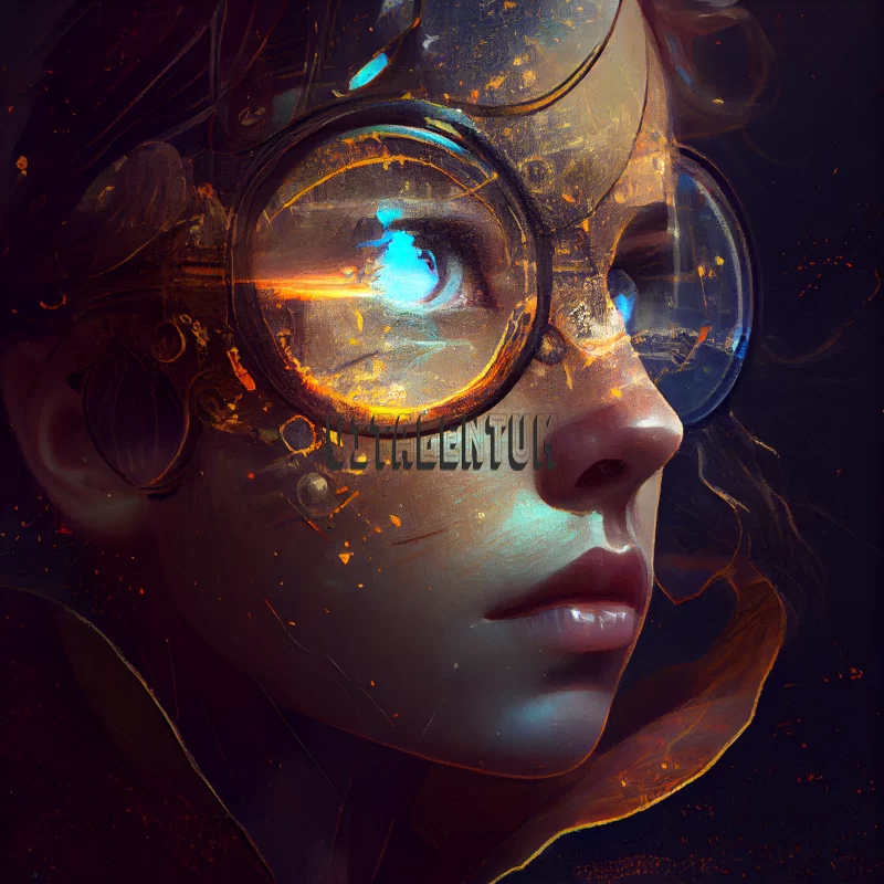 AI ART The Girl Watching The Stars and Planets Through Her Mirrored Glasses
