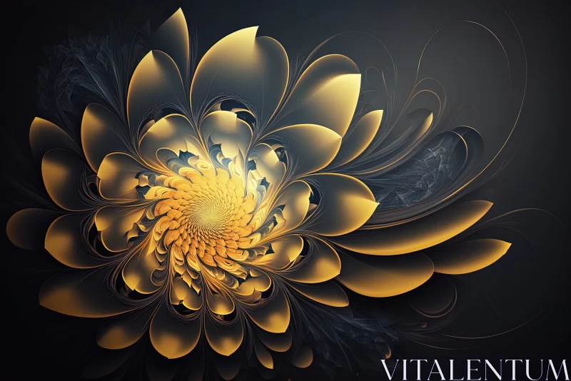 AI ART Glowing Serenade: Digital Illustration of an Abstract Yellow Flower