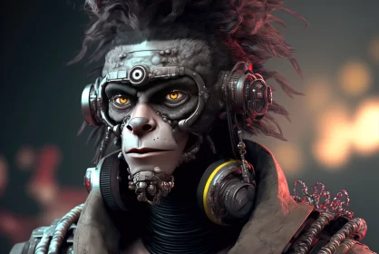 Futuristic Monkey: Cyberpunk Style Avatar Portrait in Anthropomorphic Glory AI Image