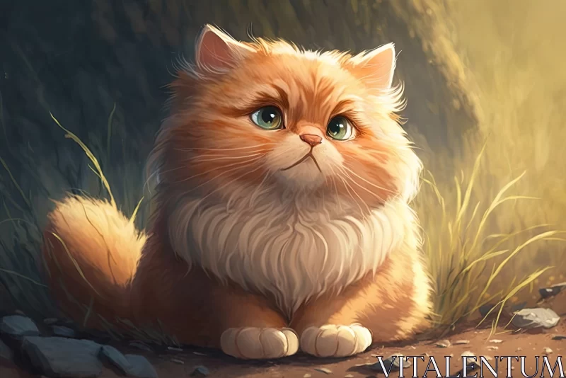 AI ART Fluffy Serenity: Cute Close Shot of a Fluffy Cat Watching Sunlight and Dust in the Air
