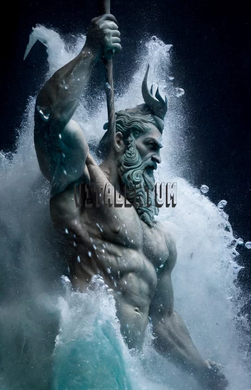 Poseidon Statue, God Of The Sea, Instils Fear And Inspires Respect AI Image
