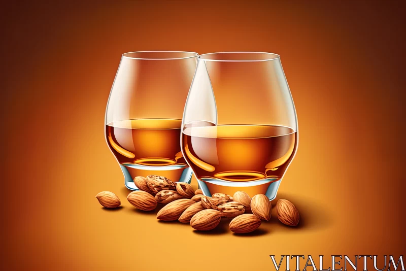 Luxurious Indulgence: Glasses of Amaretto Liquor and Roasted Almonds on a Gold Background AI Image