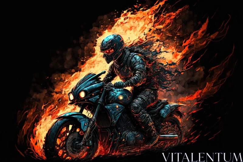 Riding through Flames: Motorbiker Embracing the Fiery Passion of the Ride AI Image