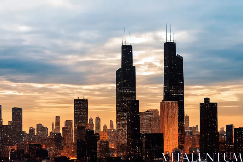 AI ART Aerial Marvel: Chicago Skyline Drone View with Business Centers and Skyscrapers