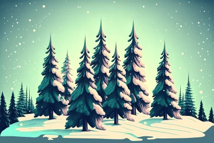 Winter Wonderland: Decorated Fir Trees Adorn Snowy Forest in a Festive Christmas Landscape AI Image