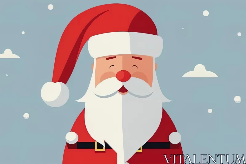 Santa's Winter Wonderland: Cartoon Santa Claus Embraced by the Magical Winter Sky and Snowflakes AI Image