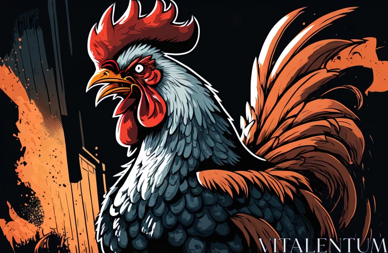 Playful Charmer: Cartoon-like Rooster in a Farm Setting AI Image