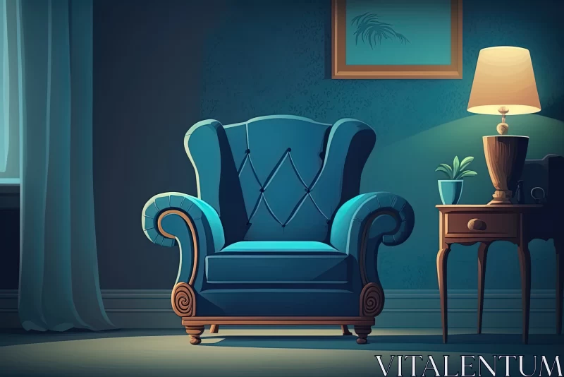 Relax in Blue Elegance: Armchair in a Blue Living Room with Small Table and Lamp AI Image