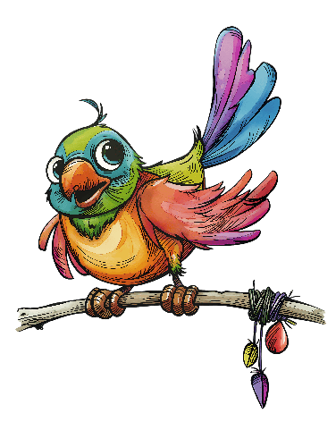 Vibrant Tropical Bird Cartoon | Colorful Parrot POD Illustration