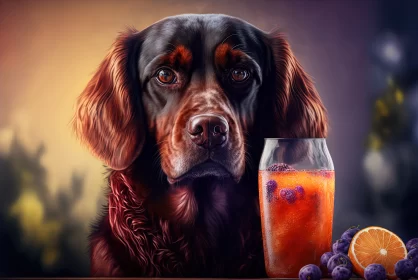 Sunny Delight: Brown Labrador Dog Portrait with a Refreshing Glass of Orange Juice