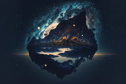 Stellar Island: A Tranquil Oasis in a Future Night Sky AI Image