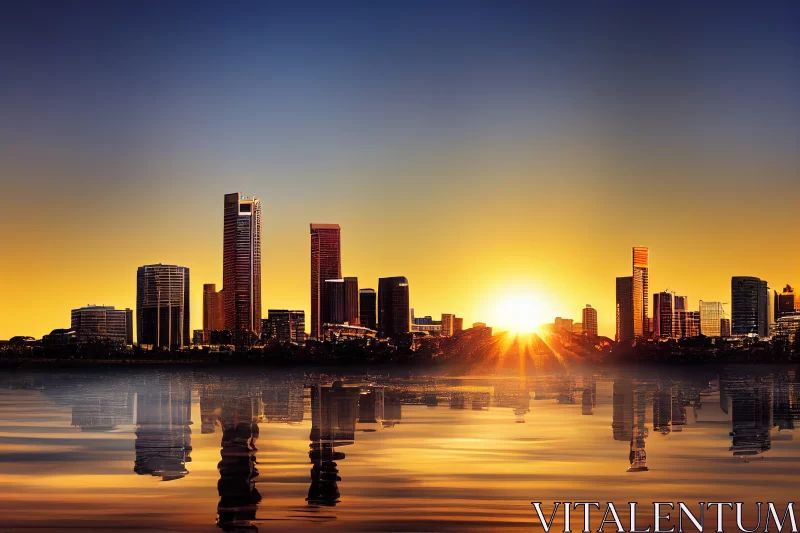 AI ART Golden Horizon: Breathtaking Sunrise View of Perth Skyline