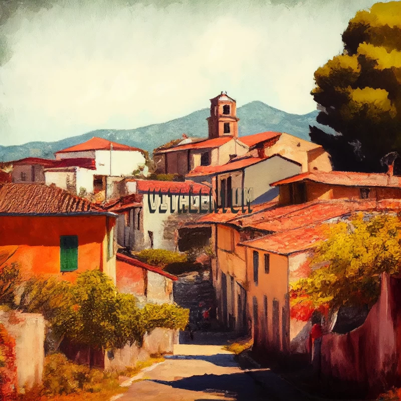 An Impressionist Painting: Small Town in the Sun AI Image