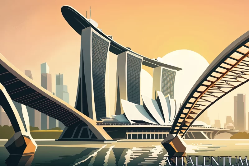 AI ART Iconic Marvel: Beautiful Picture of the Tall Architectural Buildings of Singapore Marina Bay