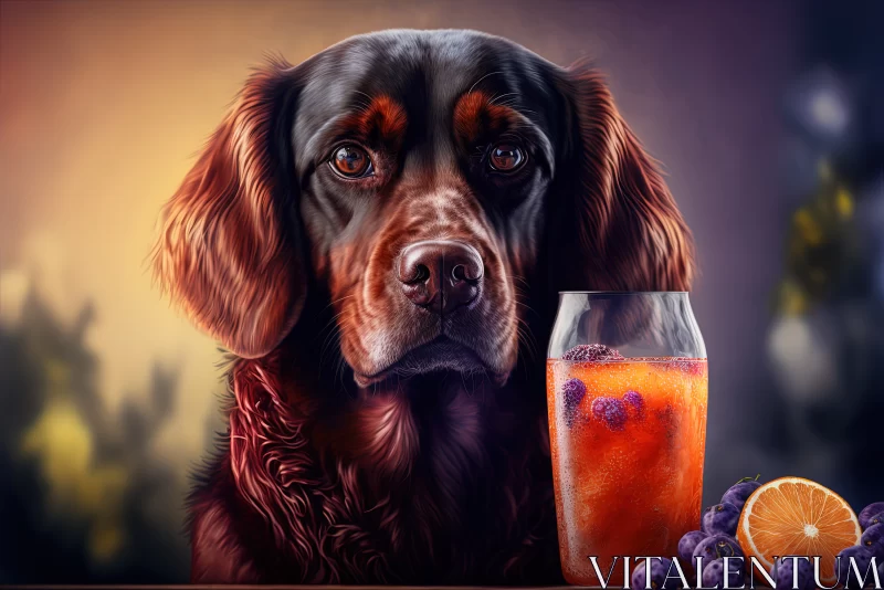 Sunny Delight: Brown Labrador Dog Portrait with a Refreshing Glass of Orange Juice AI Image