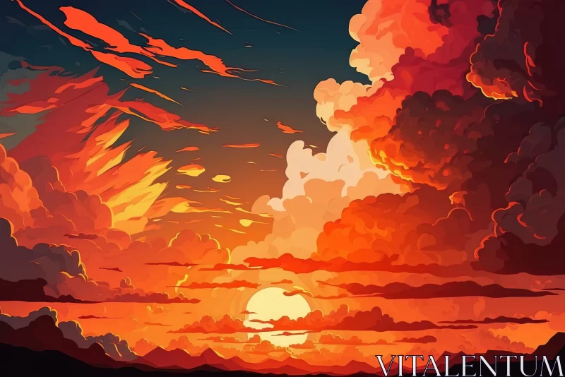 Nature's Symphony: A Fiery Orange Sunset Unfolding a Spectacular Sky Canvas AI Image