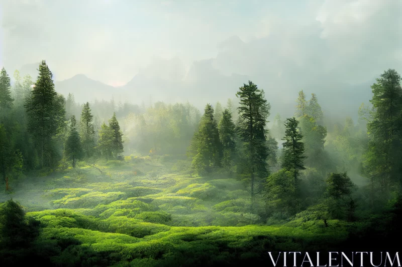 Exploring a Green Forest: A Natural Spring Landscape AI Image
