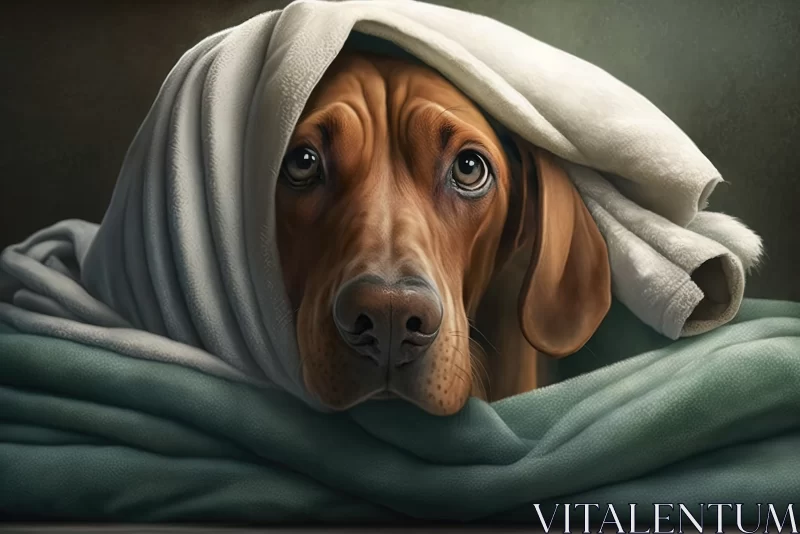 AI ART Greek Hound Dog Tucked Comfortably Under the Greenish Towel