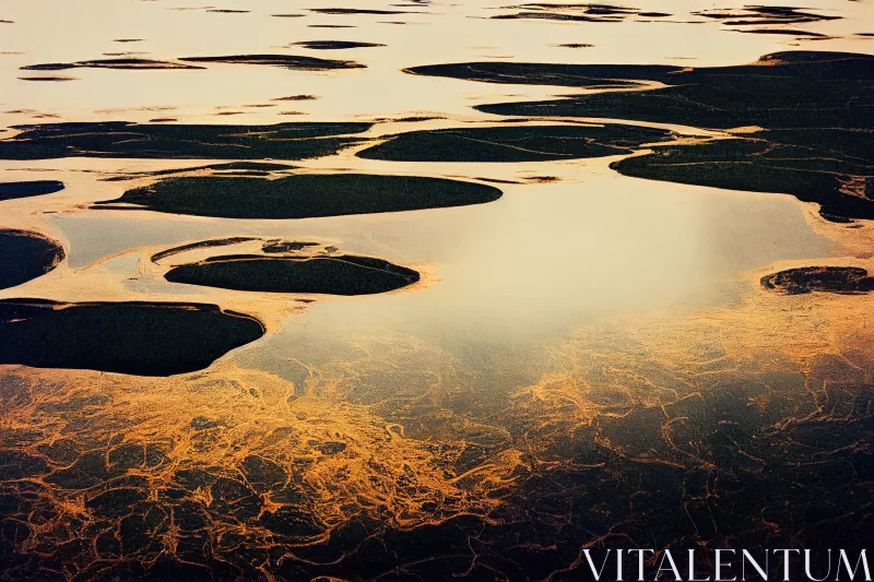 Mystical Reflections: An Otherworldly Abstract Lake AI Image