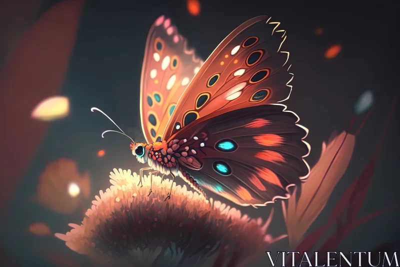 Radiant Beauty: Glowing Butterfly Illuminates a Flower in Soft Light AI Image