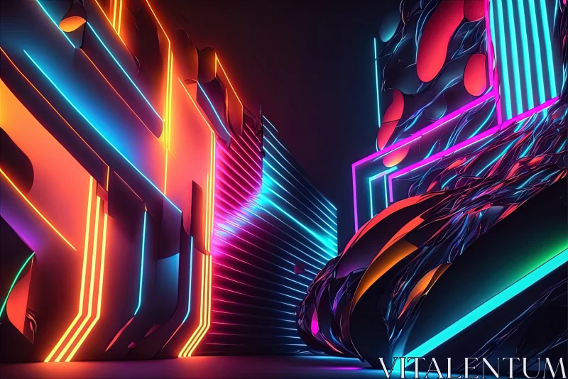 Neon Dreams: Animated Abstract Lights on a Dynamic Backdrop AI Image