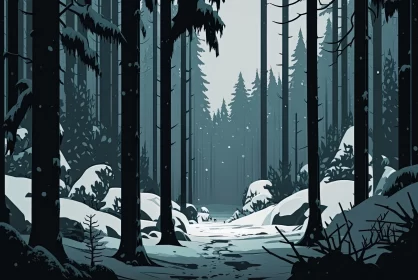 Frozen Solitude: Gloomy Image of a Snowy Forest