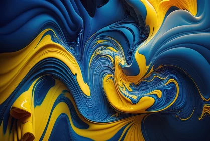 Dynamic Fusion: Blue and Yellow Swirling Fluid Art Background AI Image