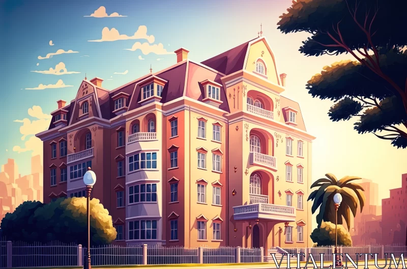 Luxury Oasis: Beautiful View of a Detailed and Luxury Residential Building in Coral Color AI Image