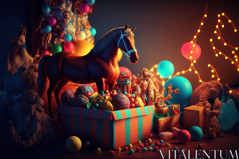 Magical Festivities: Christmas Gifts and Toys in a Holiday-Glowing New Year Room AI Image