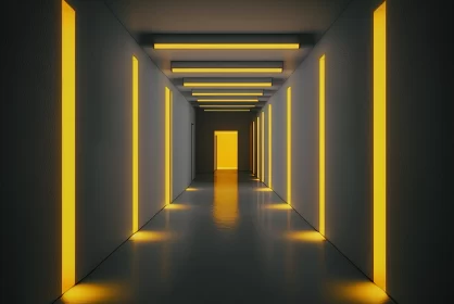 Sleek Modernity: Glowing Yellow-Lit Concrete Corridor with LED Neon Lights